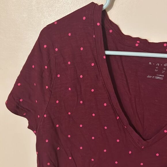 A New Day Berry Colored Polka Dot Short Sleeve Tee L - Picture 2 of 5